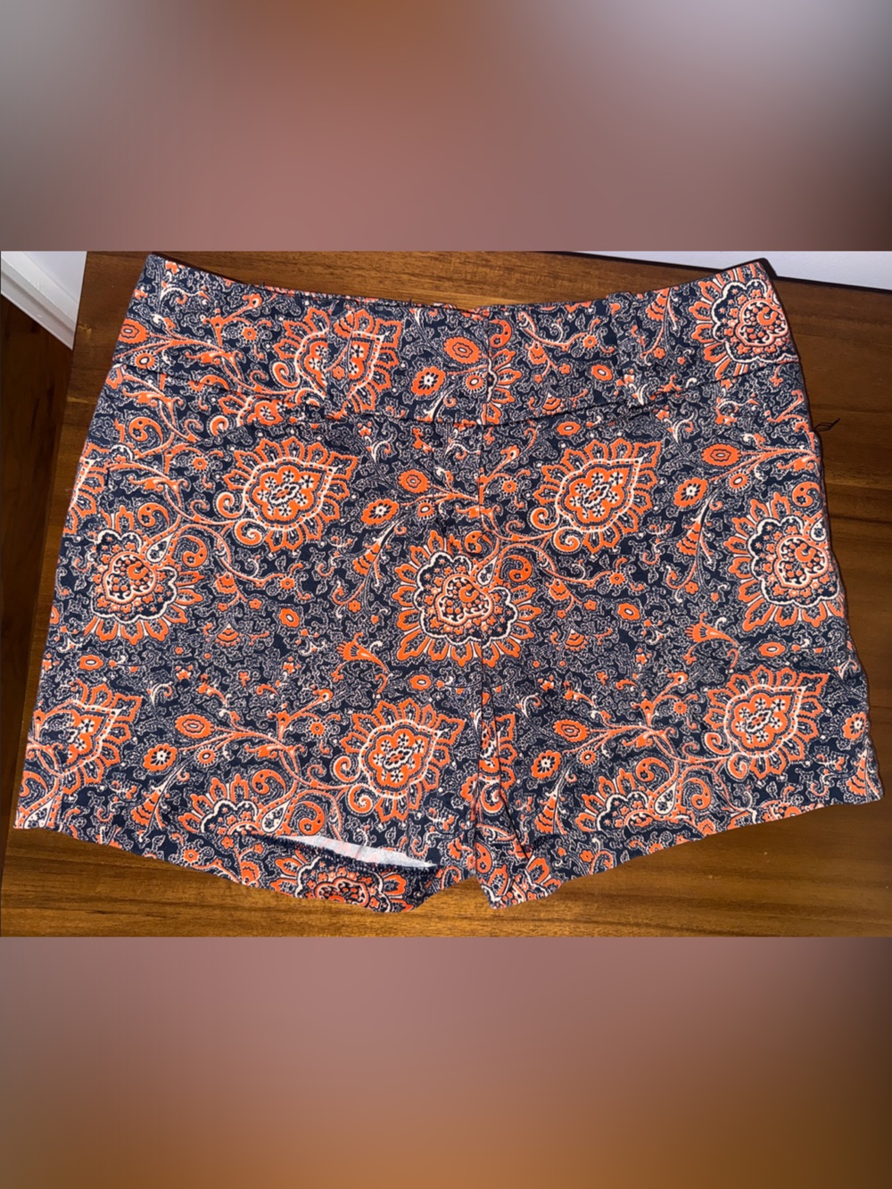 Ann Taylor Navy and Orange Paisley Casual Button-Down Shorts